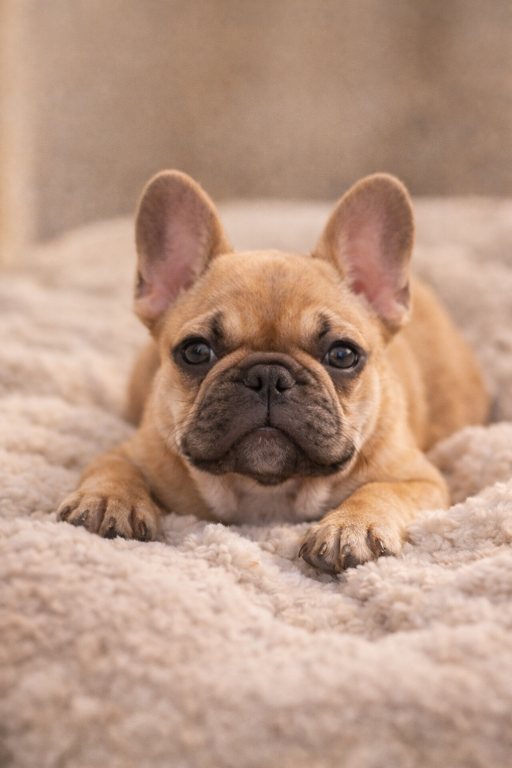 French Bulldog puppy resting on blanket